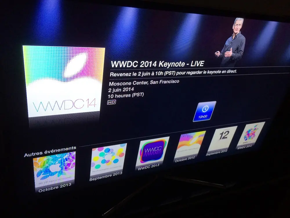 L'Apple TV affiche l'icône de la keynote