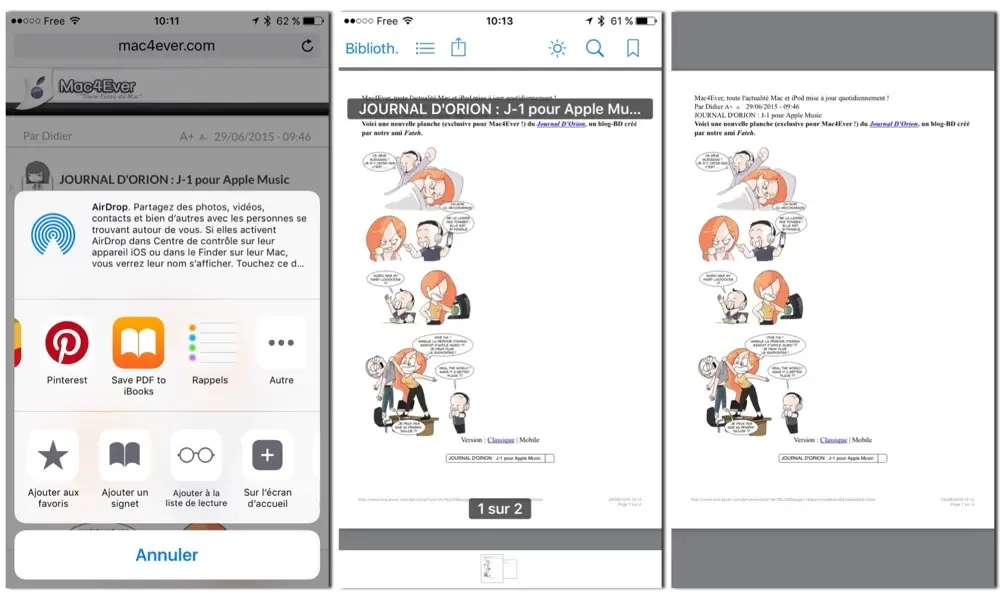 iOS 9 transforme les pages web en PDF et en rappels