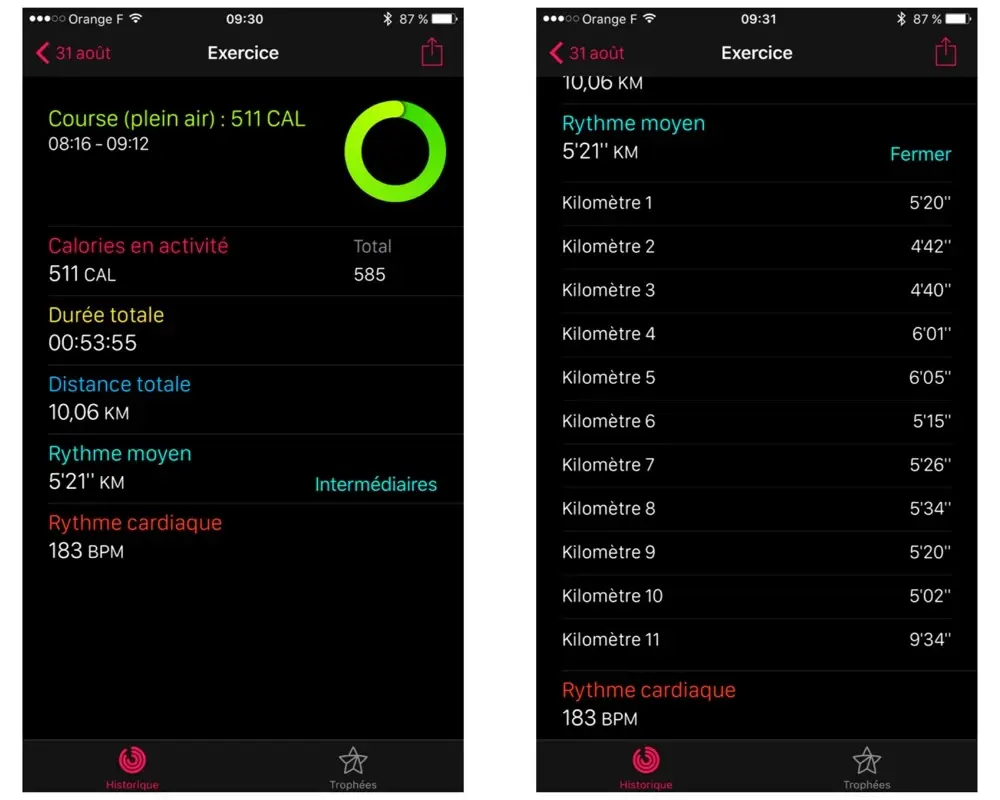 iOS 9 : de nouveaux détails pour la course à pied (et le vélo) dans l'app Activité
