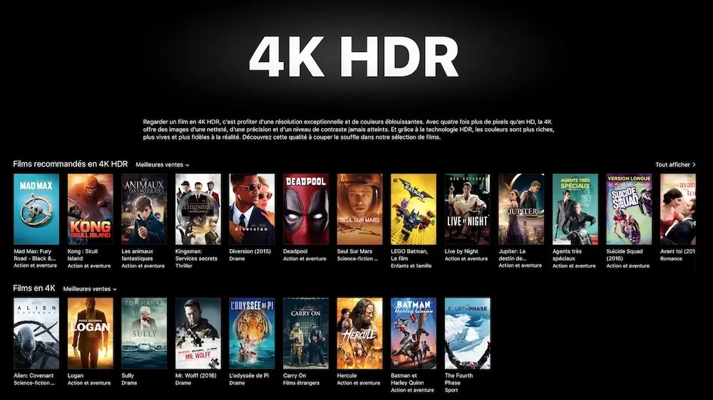 Les contenus 4k d'iTunes ne peuvent être visionnés qu'en streaming