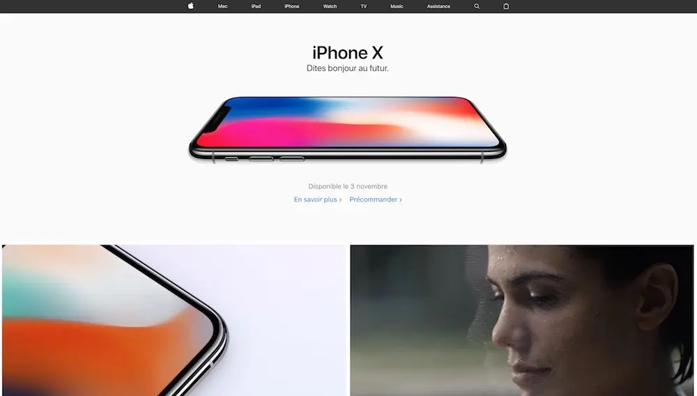 Il n'y en a plus que pour l'iPhone X sur la page d'accueil d'Apple.fr