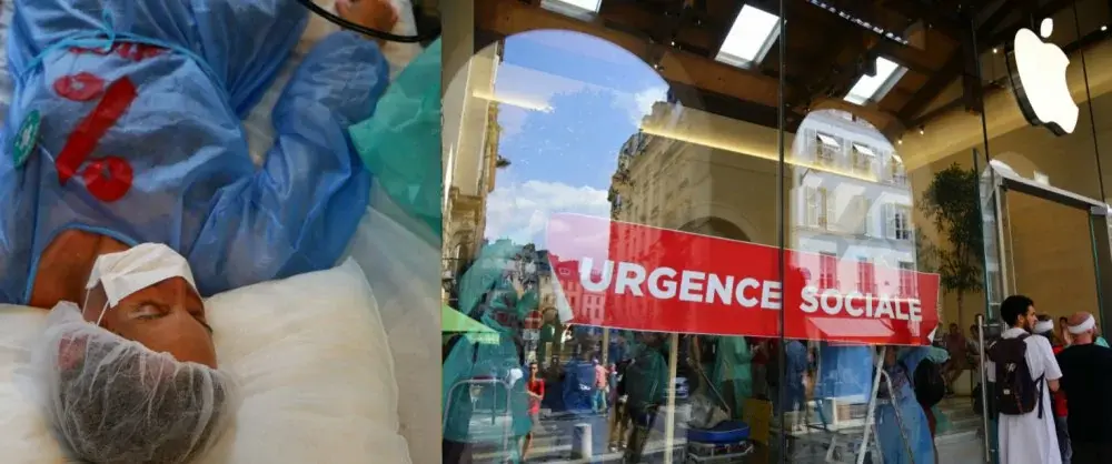 L'association ATTAC a installé un "hôpital" dans l'Apple Store St Germain