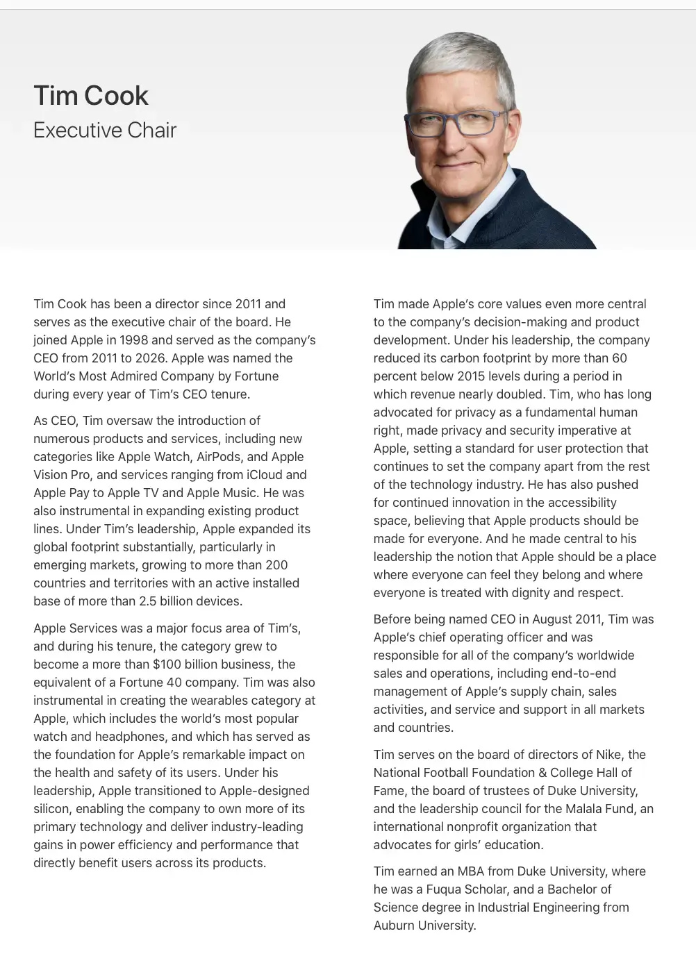 Une impressionnante bio pour Tim Cook&nbsp;!