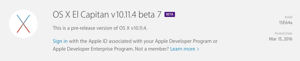 La beta 7 d'OS X 10.11.4 est de sortie !