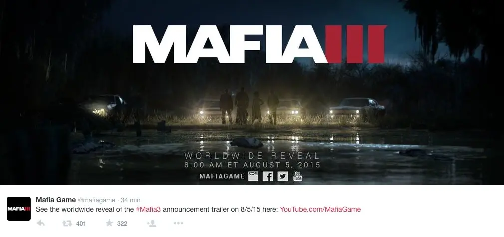 Une bande annonce pour Mafia III sera révélée le 5 août