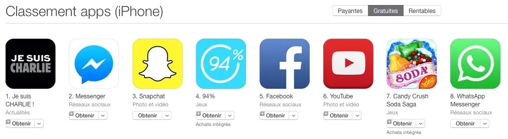 #JeSuisCharlie au top de l'App Store français