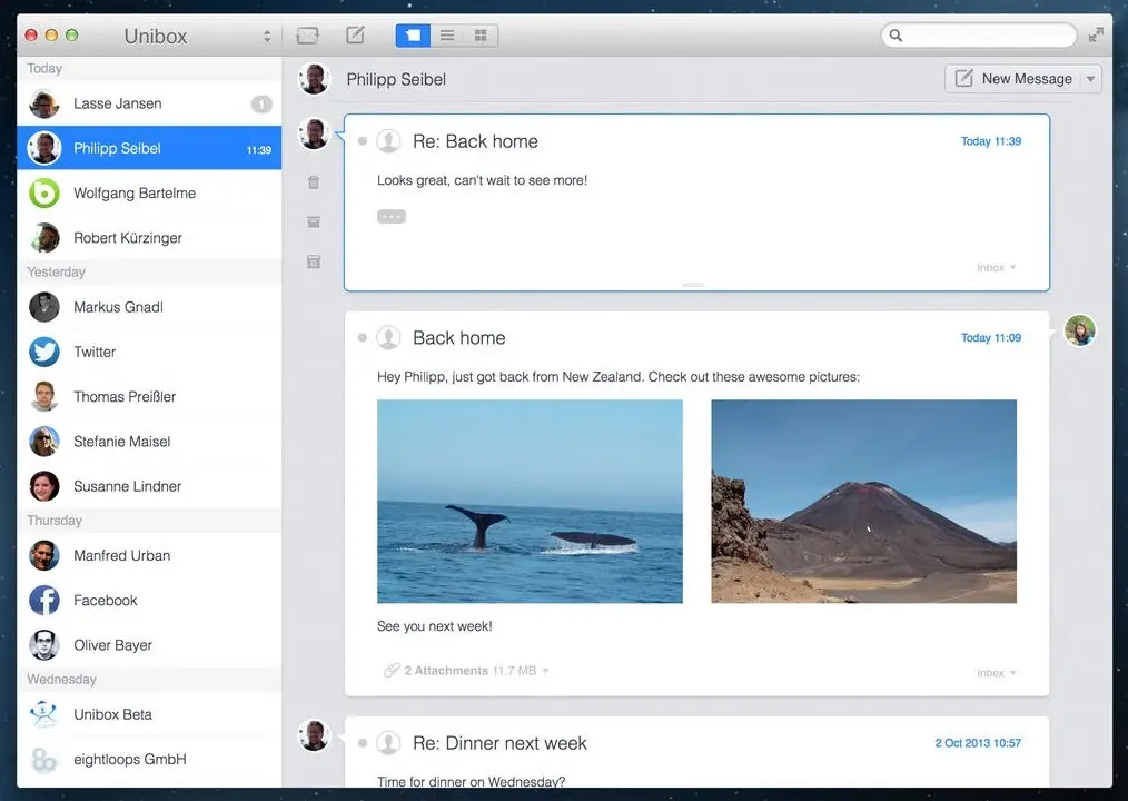 Unibox, nouveau client mail IMAP OS X, organisé autour de vos correspondants