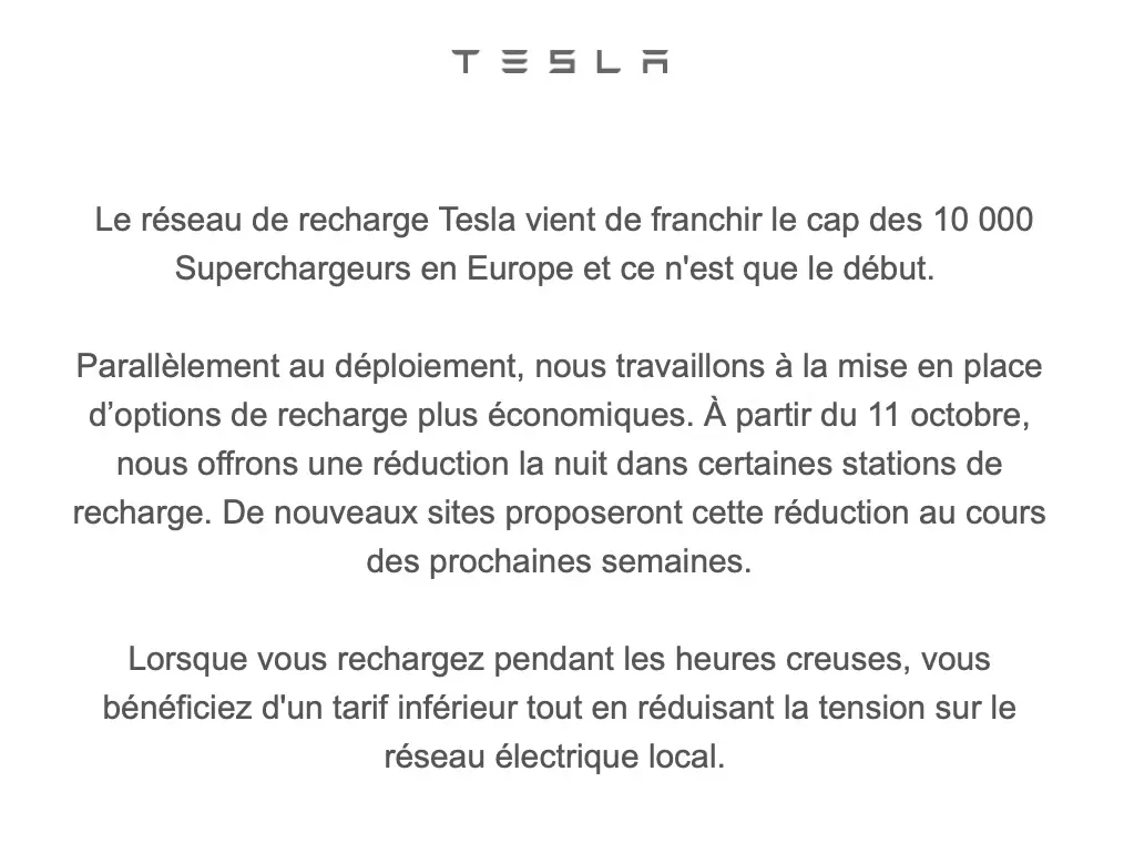 Tesla baissera les prix de ses SuperChargers si vous voyagez plutôt... la nuit !