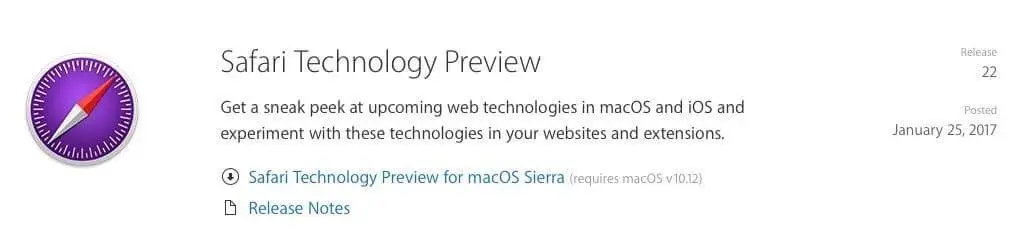 Safari Technology Preview 22 est disponible