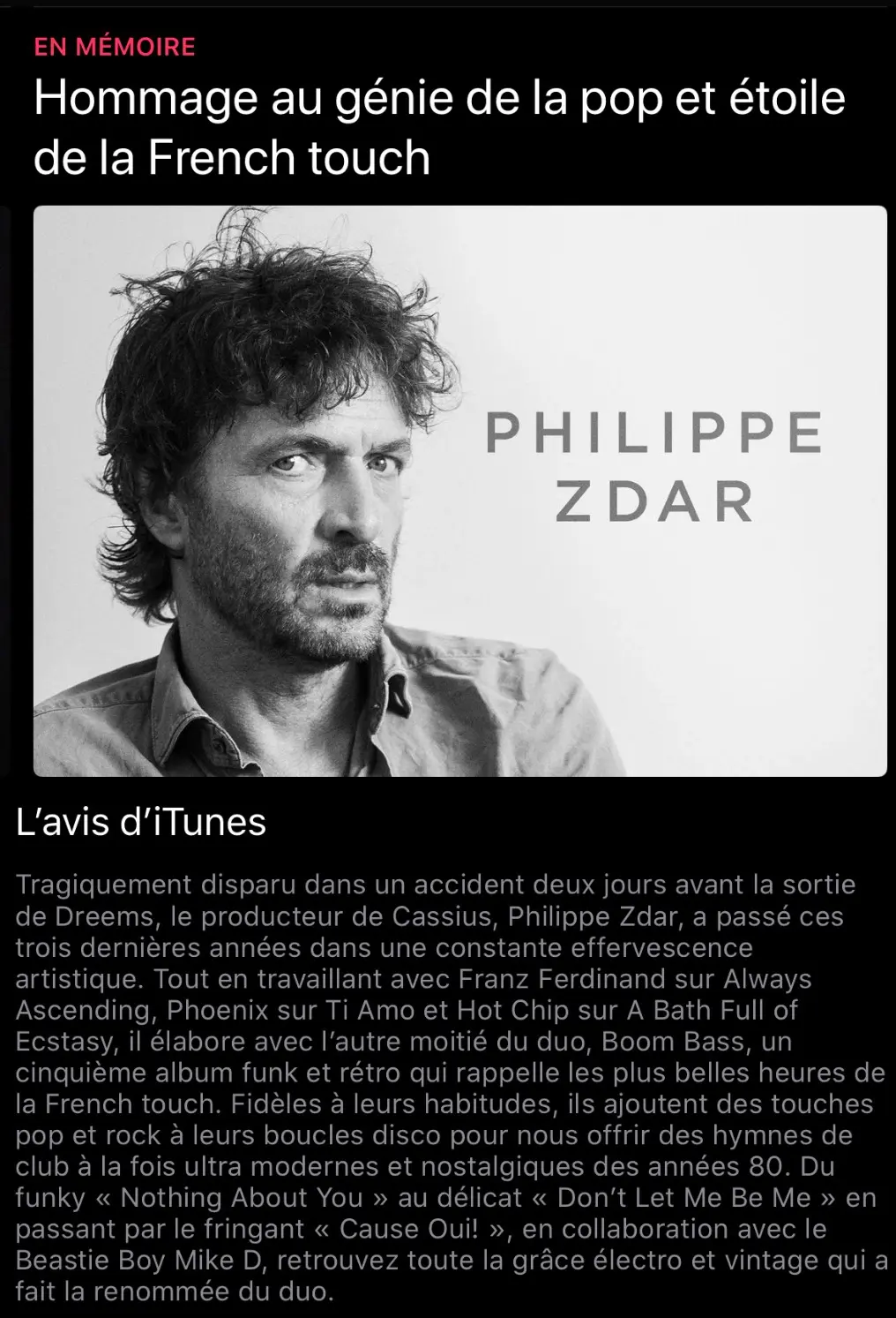 Hommage d'Apple à Philippe Zdar (Cassius), rappelez-vous d' "I <3 you so" avec l'iPhone !