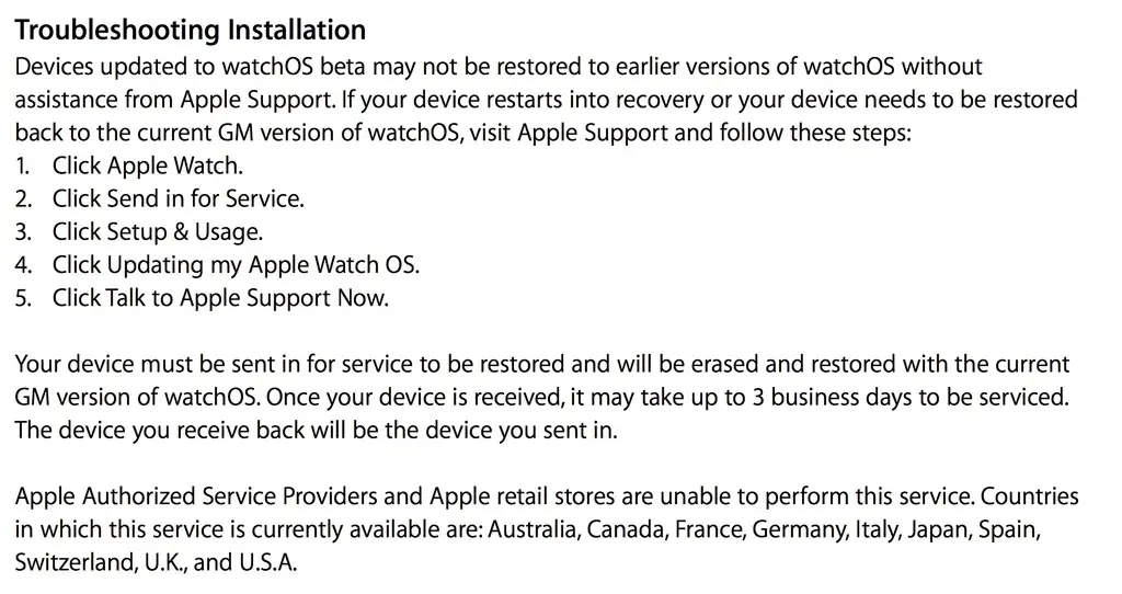 watchOS 2 : seul le support d'Apple peut restaurer une Apple Watch