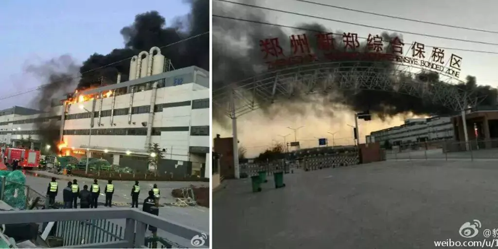 Un incendie à l'usine de Foxconn qui produit les iPhone (photos)