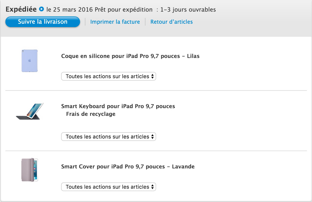 Apple commence à expédier les accessoires de l'iPad Pro 9,7''