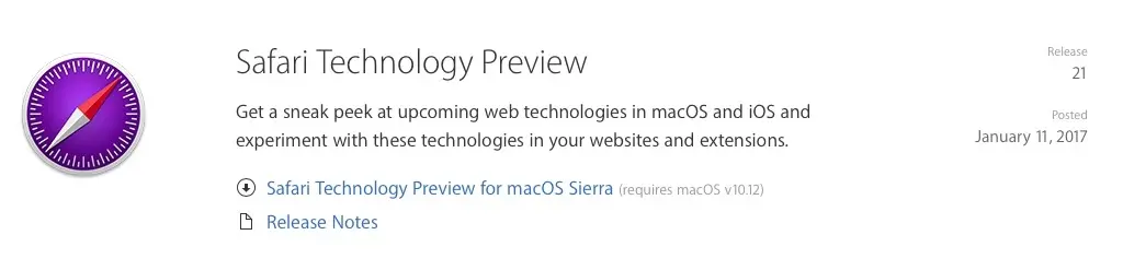 Safari Technology Preview 21 est disponible