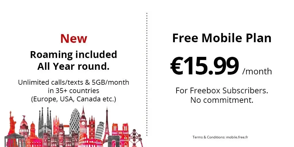 Free Mobile : le roaming inclus toute l'année dans le forfait à 15,99€