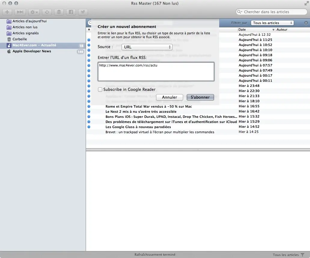 RSS Master,un lecteur de flux RSS gratuit pour nos Mac
