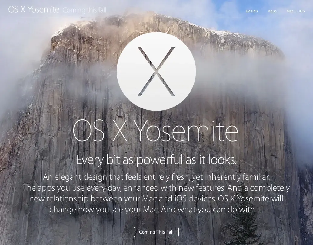 Apple présente Yosemite sur son site web