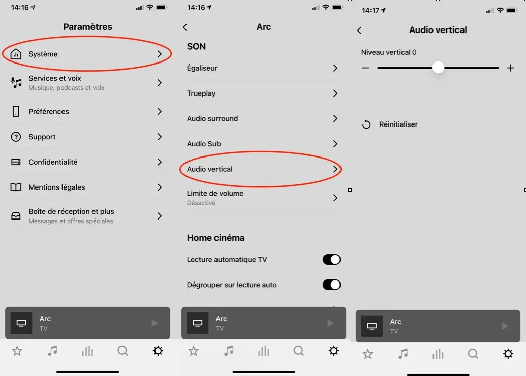 Un réglage pour l'audio vertical de la barre de son Sonos Arc