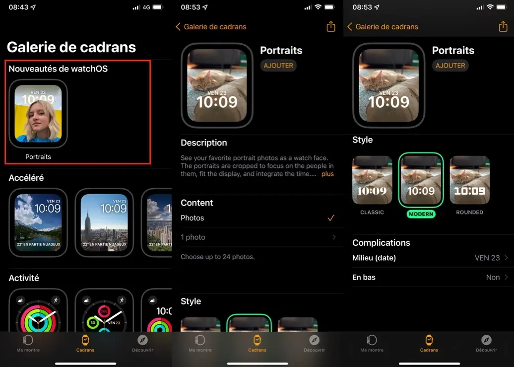 watchOS 8 bêta 2 active les cadrans Portraits