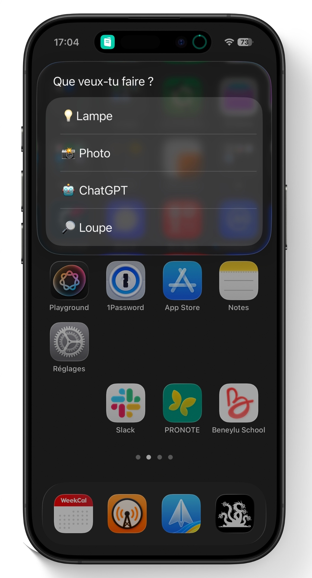 Le raccourci, une fois exécuté, vous affiche les différentes actions possibles.