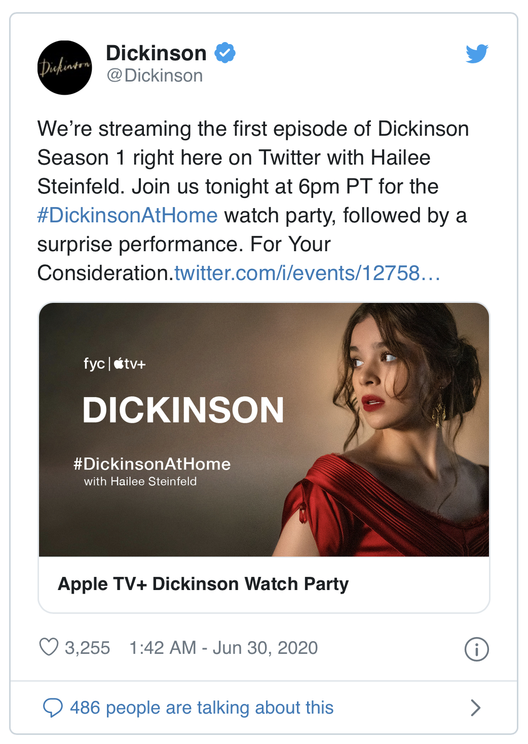 Apple TV + bouge : Dickinson streaming party, une nouvelle tête à la programmation !