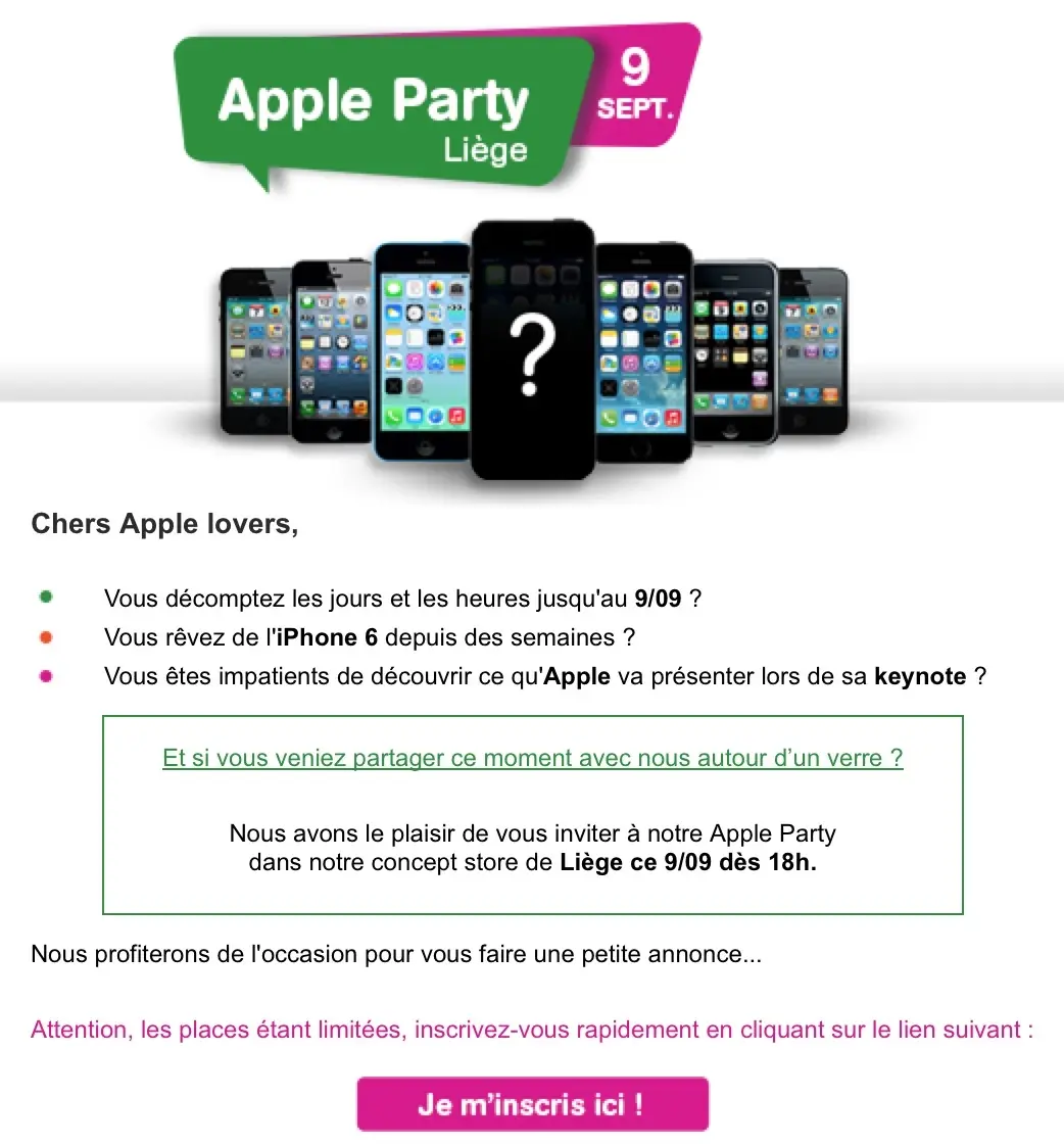 Belgique : Mobistar invite ses clients à une "Apple Party" pour le lancement de l'iPhone 6