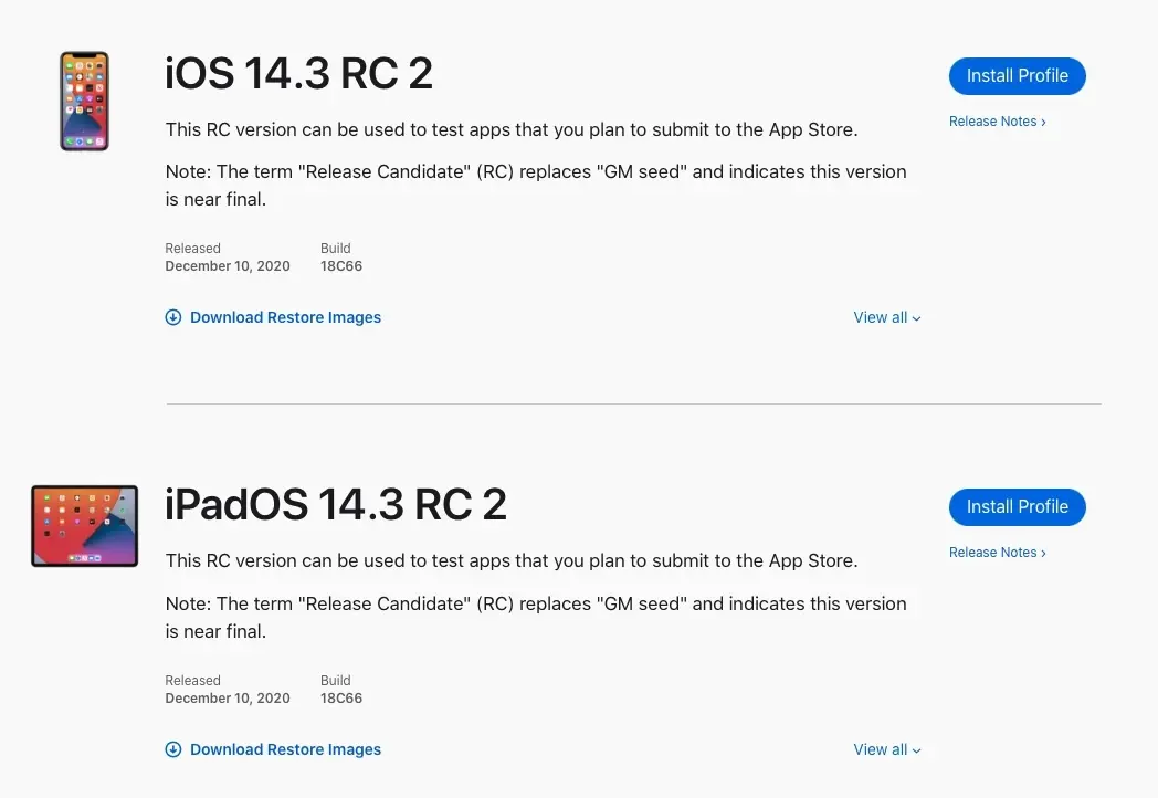 Une Release Candidate 2 pour iOS et iPadOS 14.3 et une RC pour macOS Big Sur 11.1