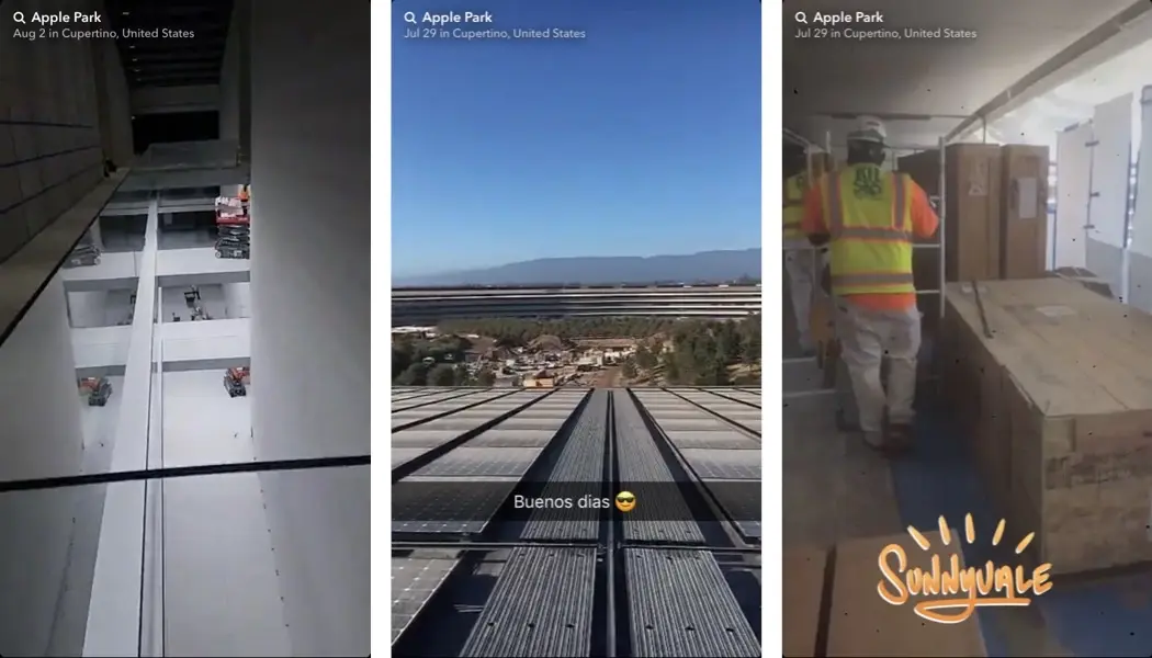 Des ouvriers ouvrent les portes d'Apple Park sur Snapchat (photos+vidéo)