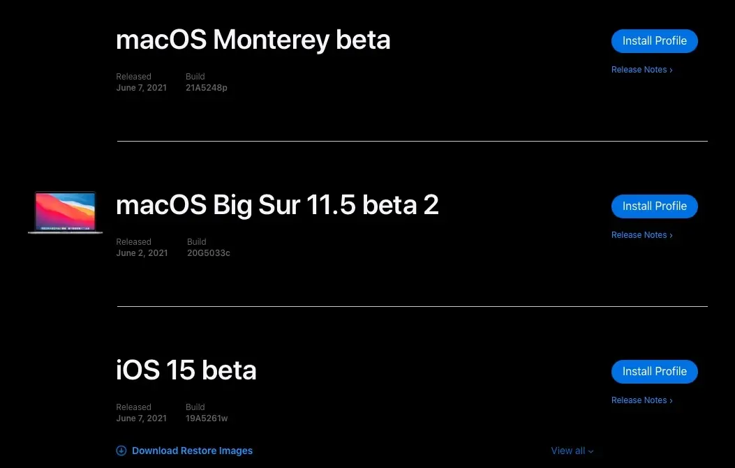 Les bêta d'iOS/iPadOS/tvOS 15, macOS Monterey et watchOS 8 sont disponibles