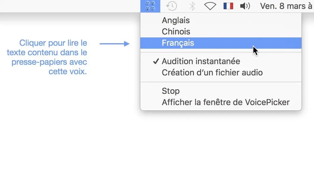 VoicePicker : une App pour changer rapidement la langue de la synthèse vocale sur Mac