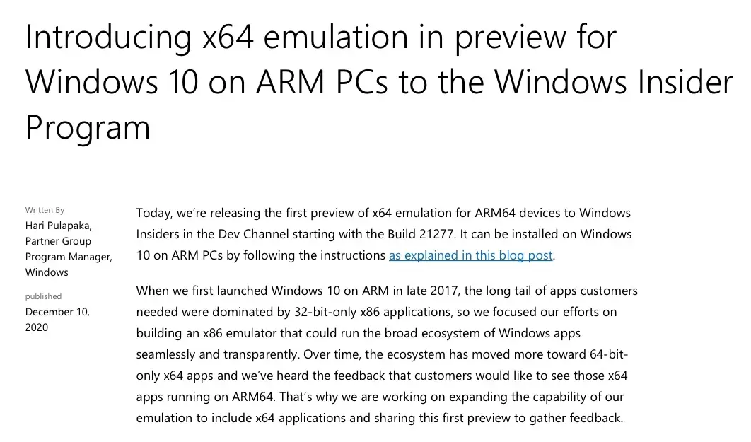 L'émulation des App x64 est disponible sur Windows ARM