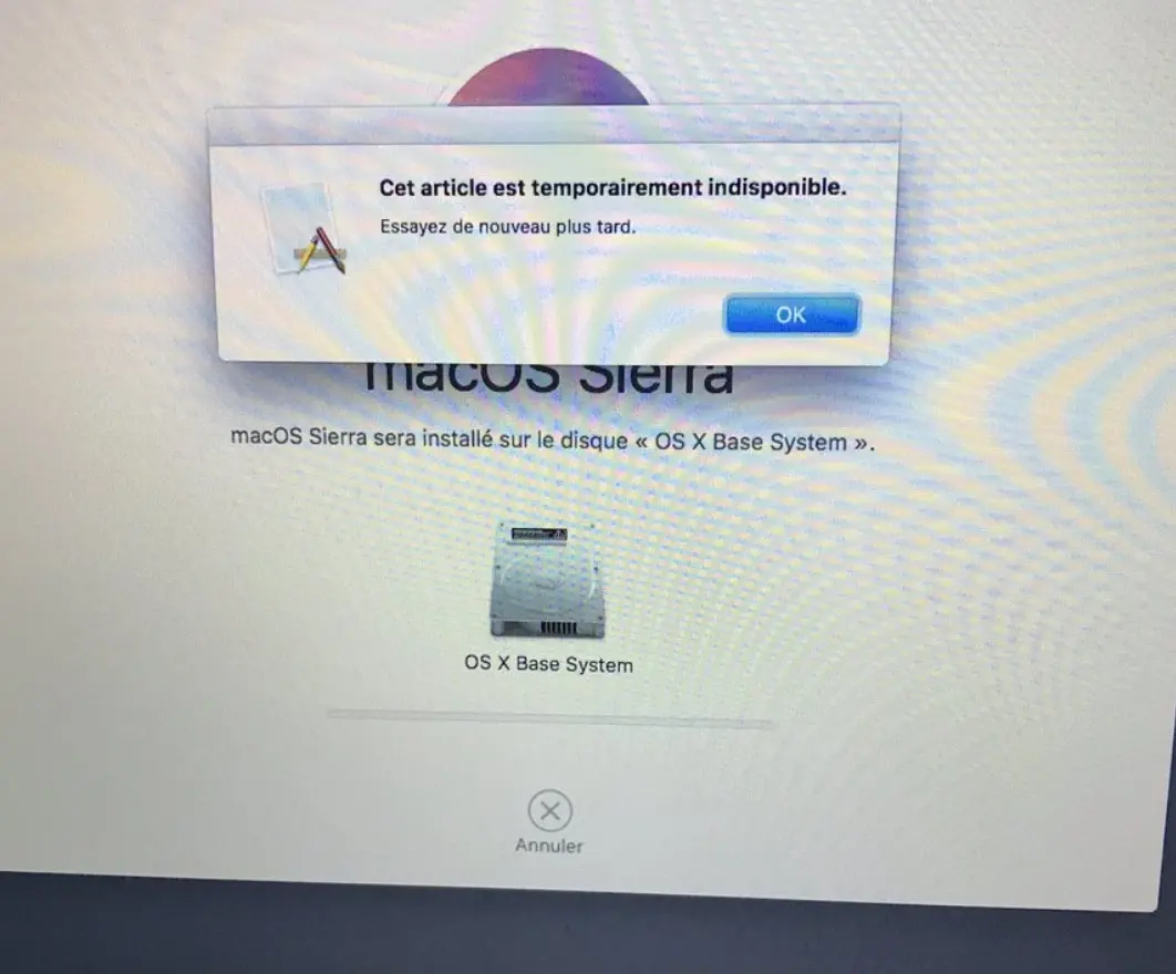 Sierra/High Sierra : que faire quand le serveur de récupération est "indisponible" à l'installation ?