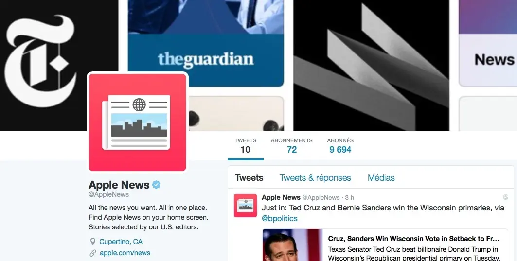 Apple News se lance sur Twitter pour promouvoir les sujets brûlants de l'actualité