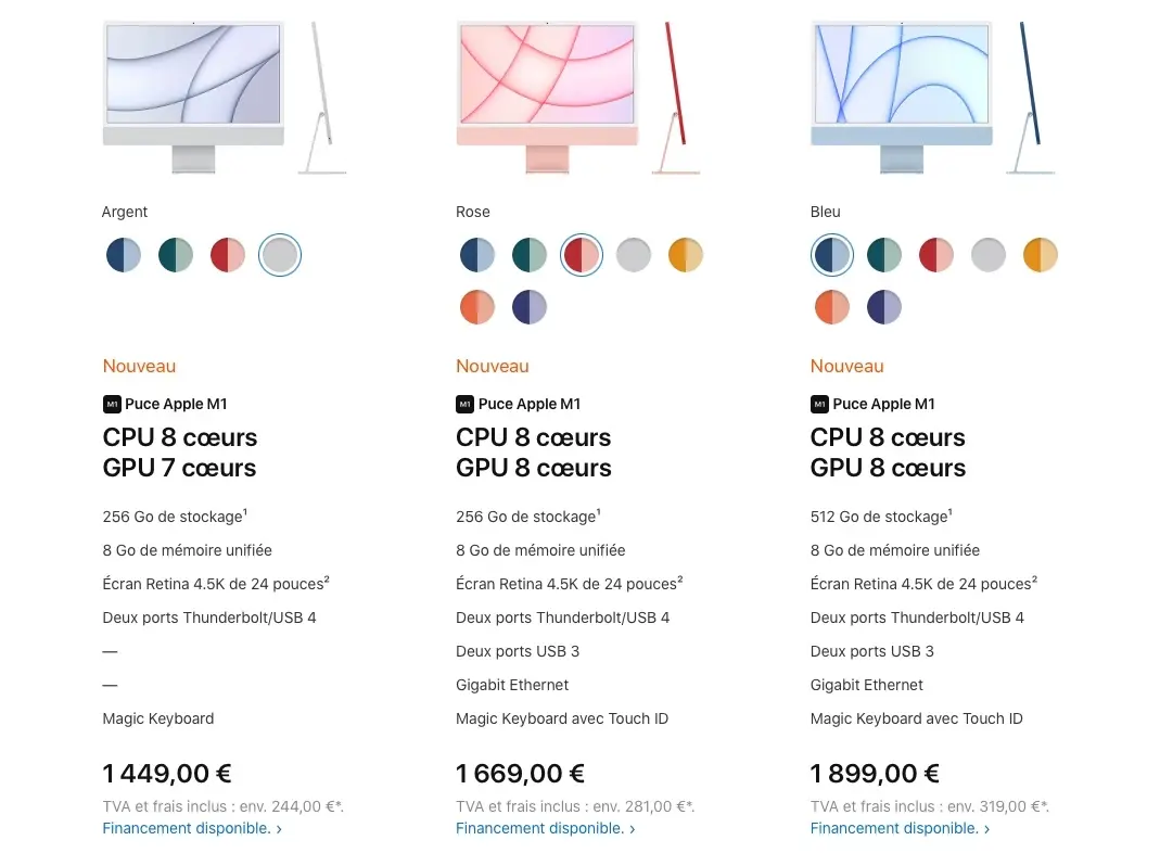 L'iMac M1 est disponible sur l'Apple Store et chez les revendeurs à partir de 1449€