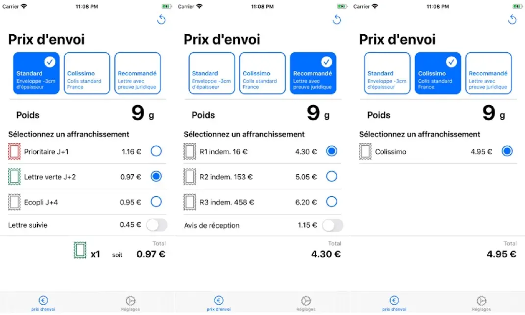 Timbré : une App sur macOS/iOS/iPadOS pour consulter les tarifs de la Poste