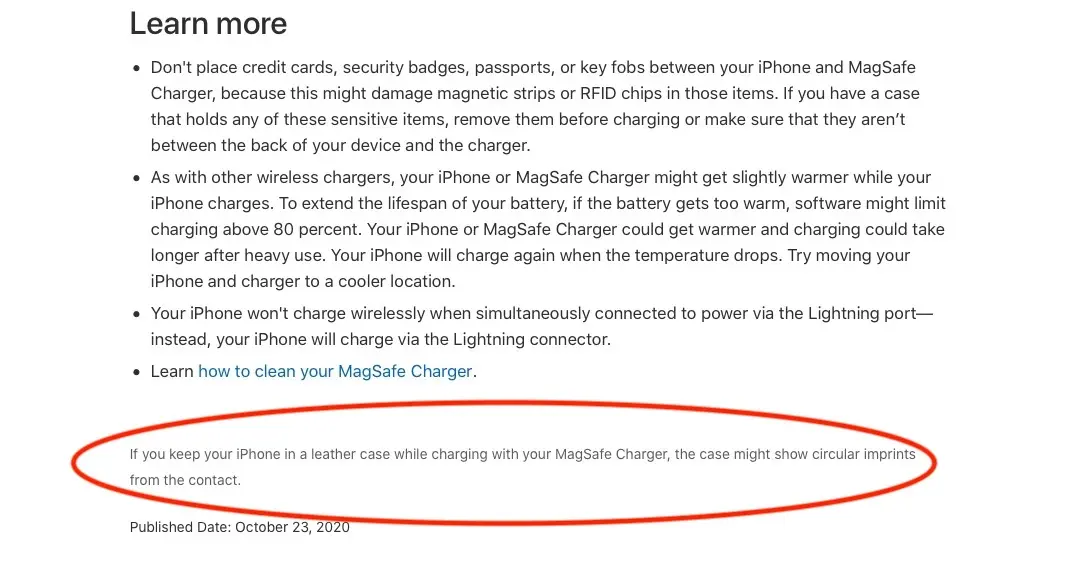 Le chargeur MagSafe peut laisser des traces circulaires sur les coques