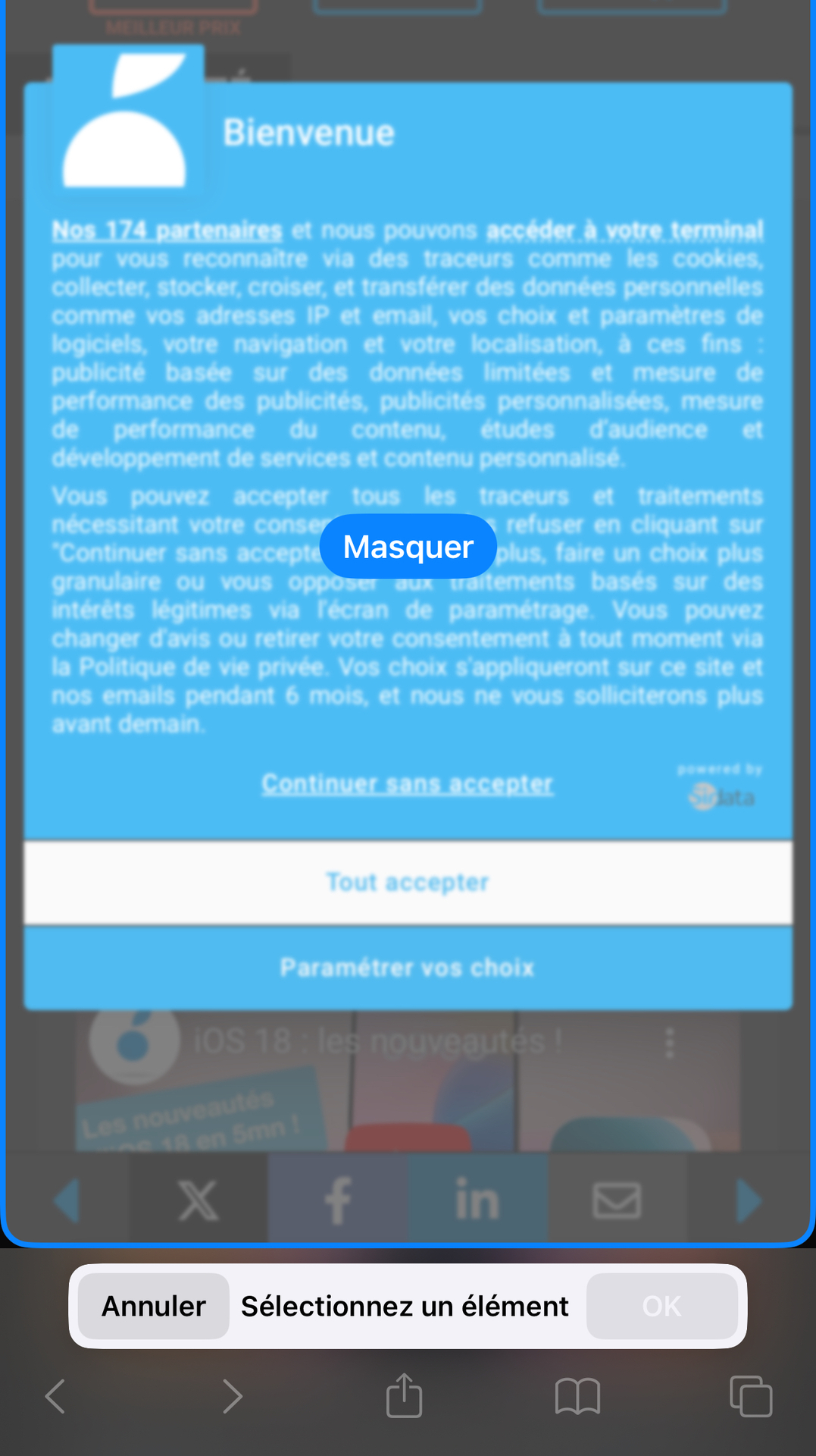 iOS 18 : Safari masque facilement... les bandeaux de cookies du RGPD, jugés "gênants"