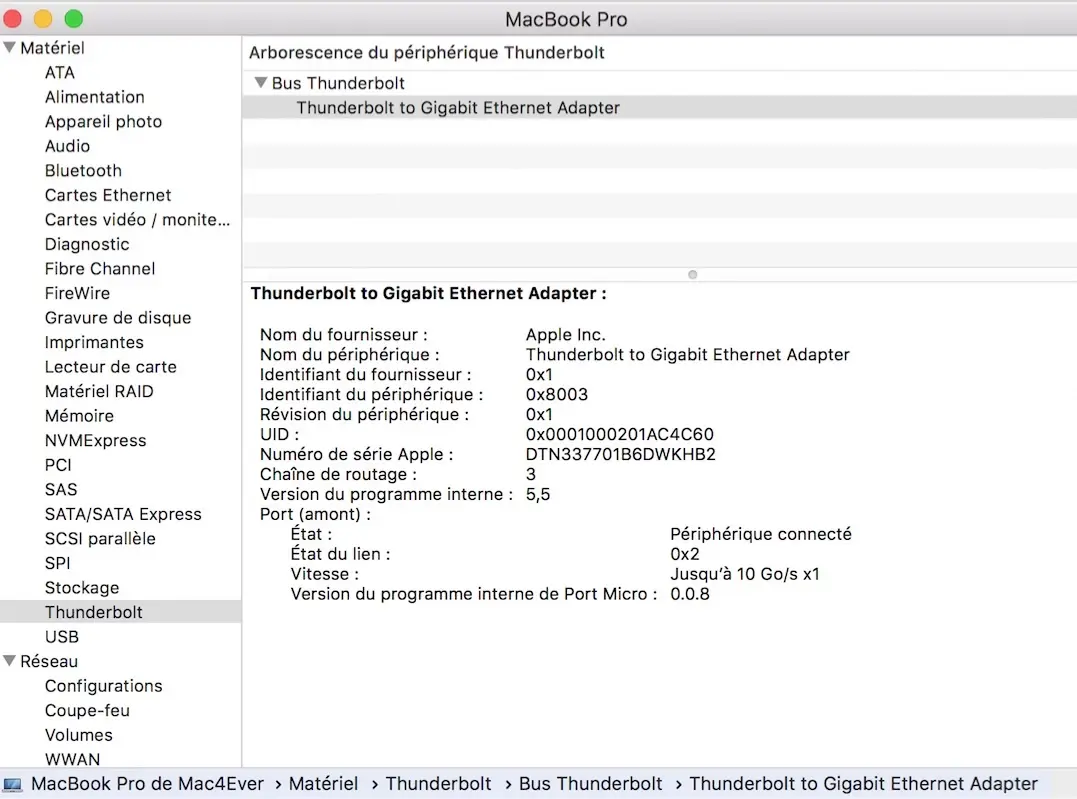 L'adaptateur Thunderbolt 3 vers Thunderbolt 2 n'est pas compatible mini-DisplayPort !