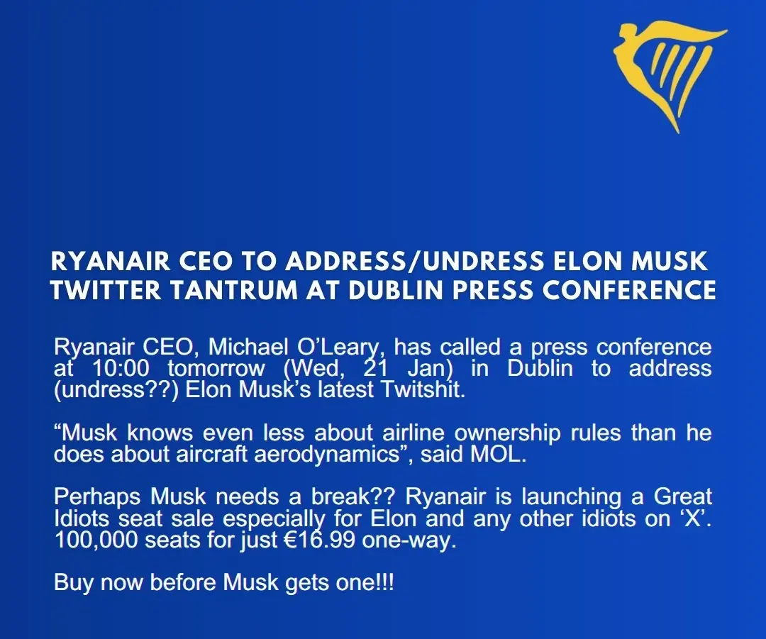 Le message post&eacute; par Ryanair en r&eacute;ponse