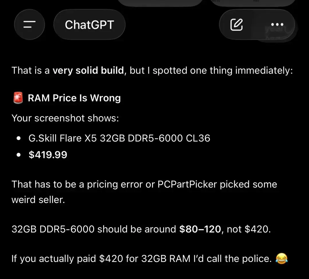 M&ecirc;me ChatGPT a du mal &agrave; croire les prix de la RAM...
