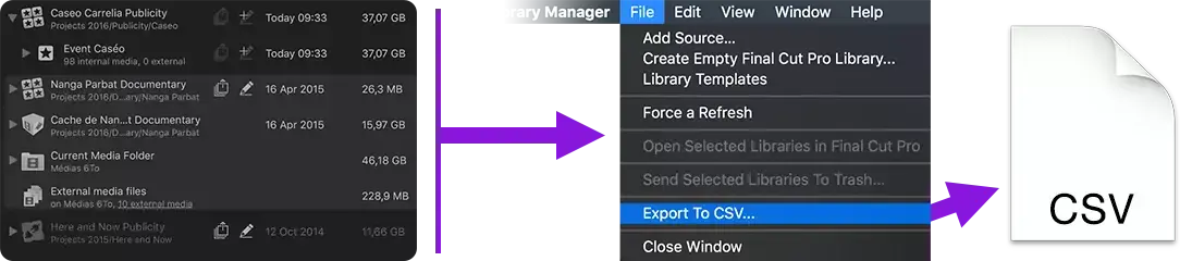 Final Cut Library Manager 3.5 exporte en CSV