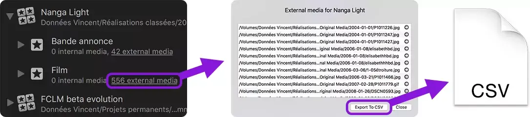 Final Cut Library Manager 3.5 exporte en CSV