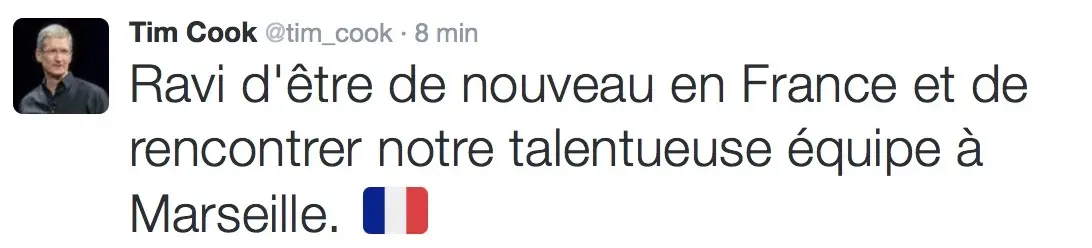 Tim Cook : "Ravi d'être de nouveau en France" (MAJ : maintenant à Paris !)