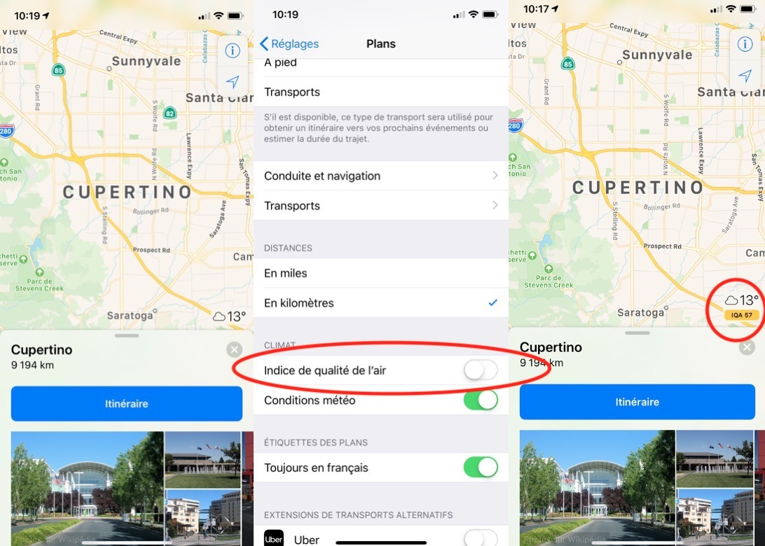 Astuce : activer l'affichage de l'indice de qualité de l'air sur Plans pour iOS