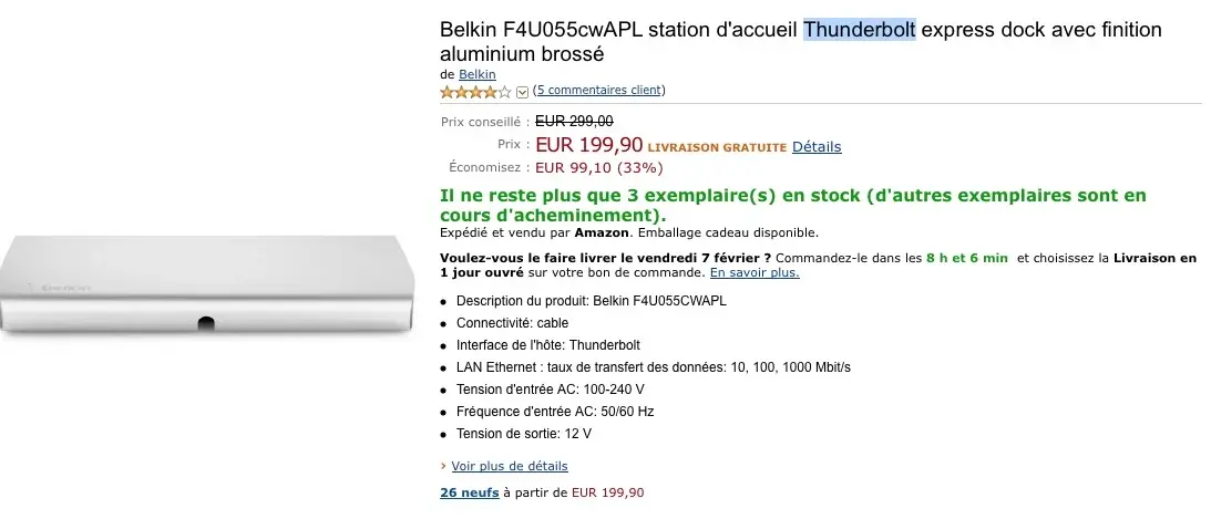 Bon plan sur le dock Thunderbolt de Belkin, vendu 199€ (mais vite !)