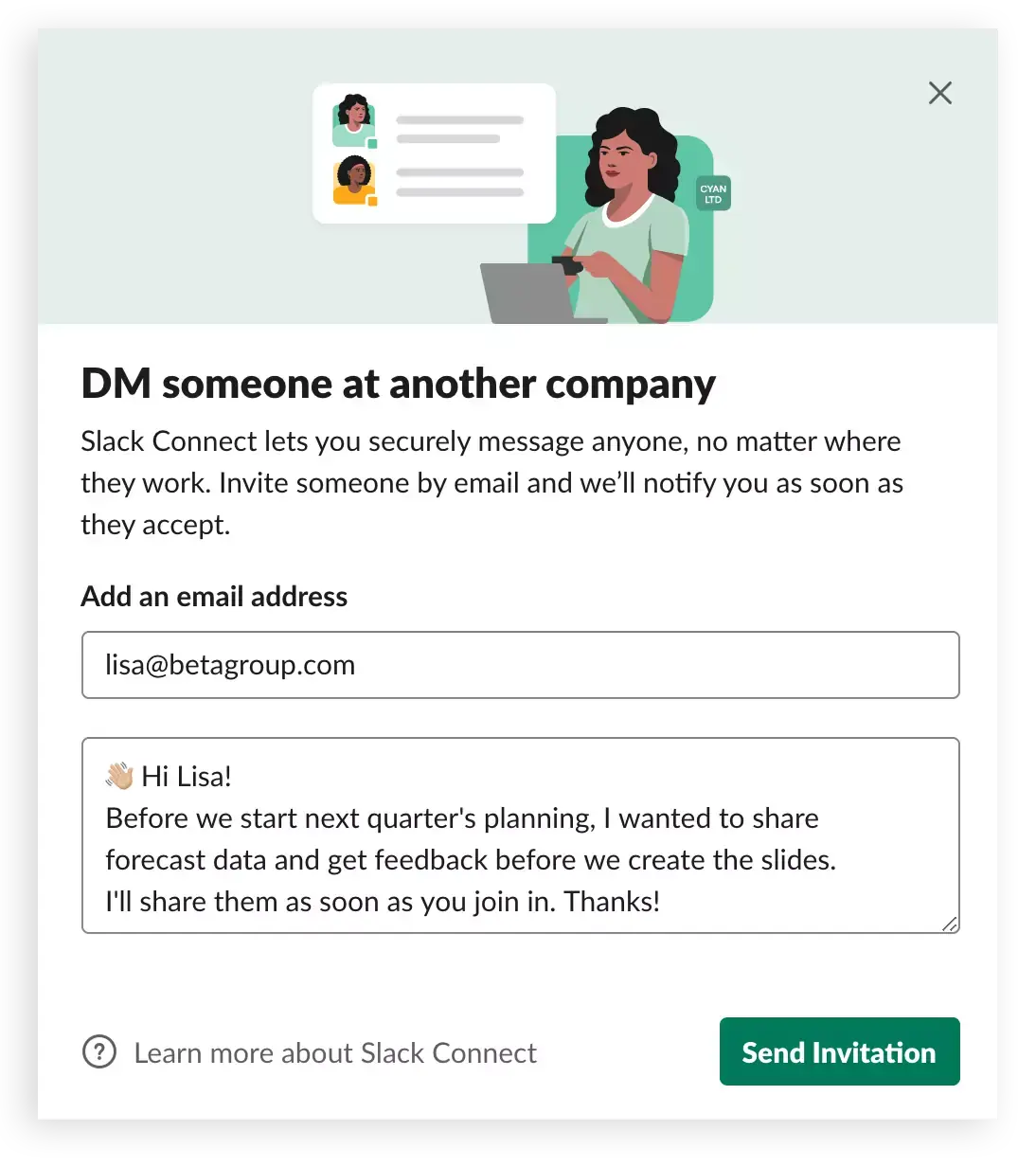 Slack permet d'envoyer des messages directs en dehors de son canal [suspendu]