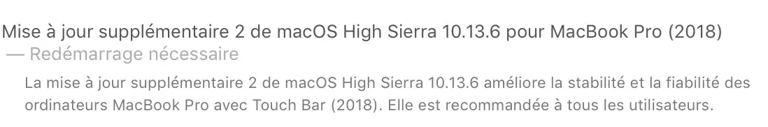 Apple propose macOS High Sierra 10.13.6 (v2) pour les MacBook Pro 2018