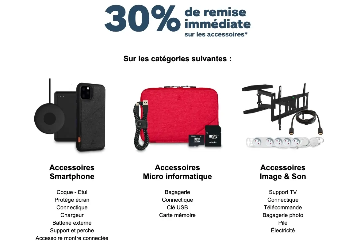 Promos : 30% de remise sur les accessoires smartphone/informatique chez Boulanger