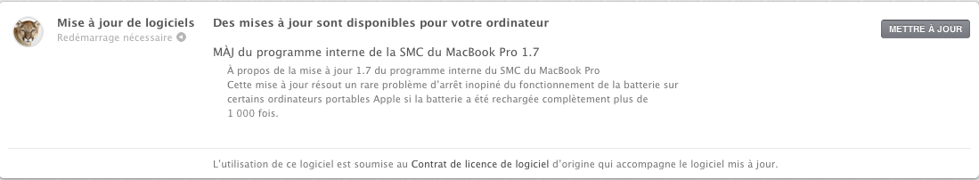 Mise à jour SMC pour les MacBook pro 1.7