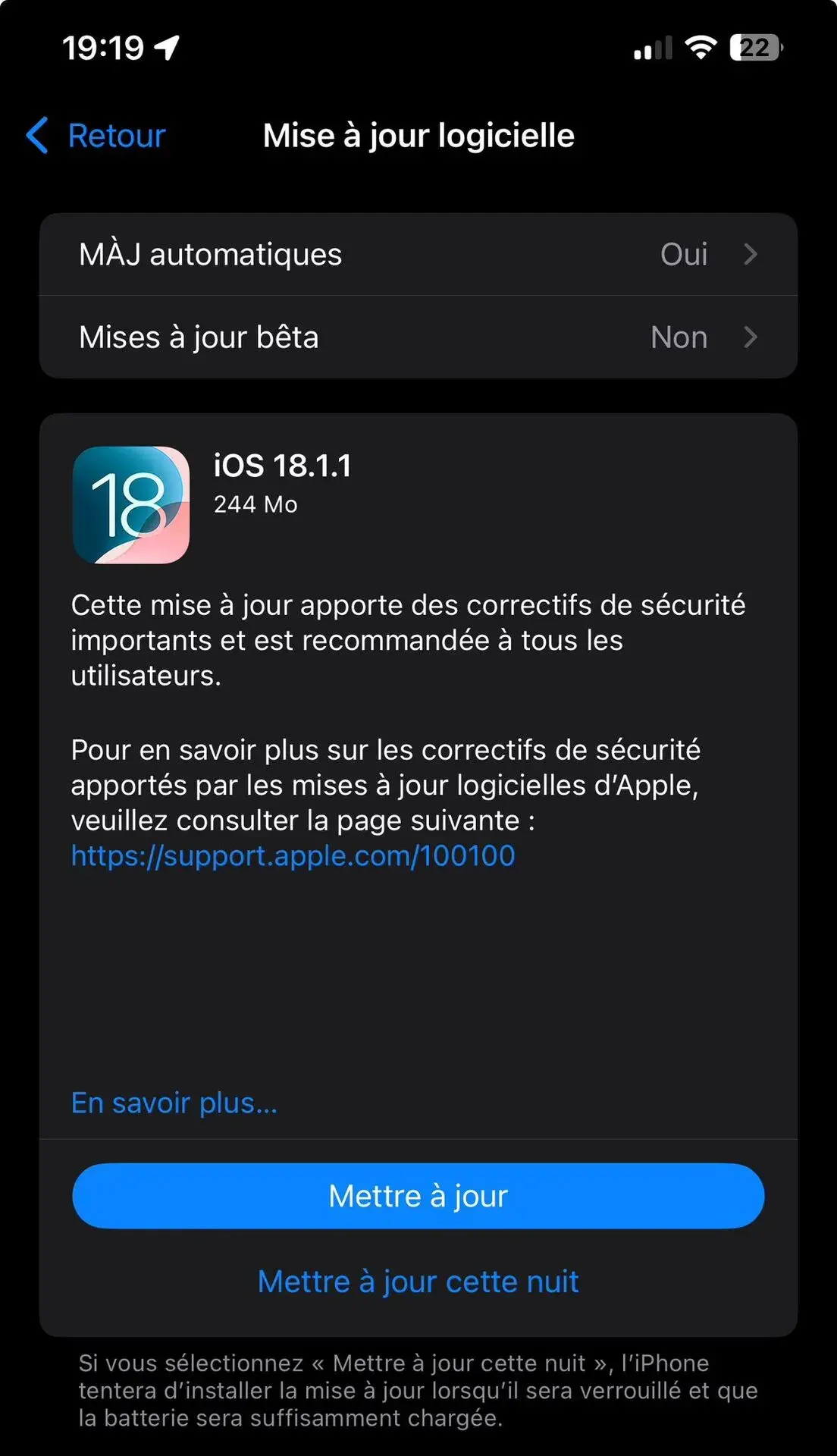 iOS 18.1.1, iPadOS 18.1.1, macOS 15.1.1 et visionOS 2.1.1 sont disponibles (correctifs de sécurité)